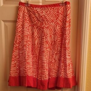 Red and White Pleated A-Line Midi Skirt